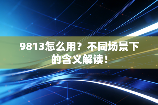 9813怎么用？不同场景下的含义解读！
