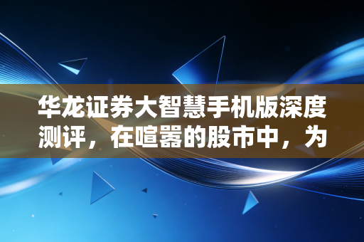 华龙证券大智慧手机版深度测评,在喧嚣的股市中,为你寻找一份交易的从容