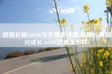 景顺长城260108今天基金净值(景顺长城新兴成长260108这基金怎样)