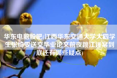 详细阅读:华东电脑股吧(江西华东交通大学大四学生张绮雯送交毕业论文前夜跳江迷案到底还有哪些疑点) 华东电脑股吧(江西华东交通大学大四学生张绮雯送交毕业论文前夜跳江迷案到底还有哪些疑点)