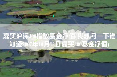 详细阅读:嘉实沪深300指数基金净值(我想问一下谁知道2007年10月12日嘉实300基金净值) 嘉实沪深300指数基金净值(我想问一下谁知道2007年10月12日嘉实300基金净值)