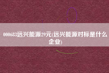 000683远兴能源29元(远兴能源对标是什么企业)