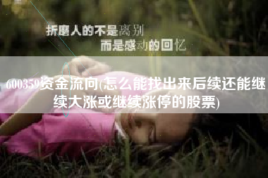 600359资金流向(怎么能找出来后续还能继续大涨或继续涨停的股票)