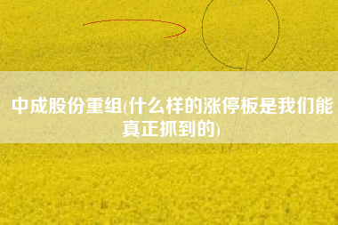 中成股份重组(什么样的涨停板是我们能真正抓到的)