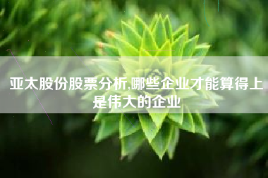 亚太股份股票分析,哪些企业才能算得上是伟大的企业