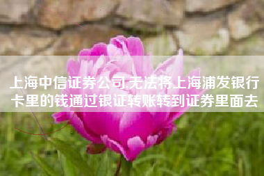 详细阅读:上海中信证券公司,无法将上海浦发银行卡里的钱通过银证转账转到证券里面去 上海中信证券公司,无法将上海浦发银行卡里的钱通过银证转账转到证券里面去