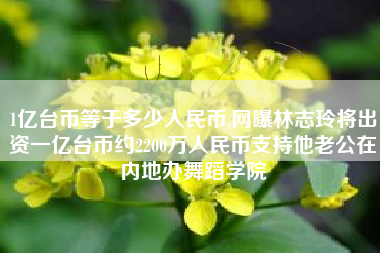1亿台币等于多少人民币,网曝林志玲将出资一亿台币约2200万人民币支持他老公在内地办舞蹈学院