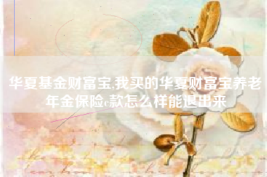 详细阅读:华夏基金财富宝,我买的华夏财富宝养老年金保险c款怎么样能退出来 华夏基金财富宝,我买的华夏财富宝养老年金保险c款怎么样能退出来