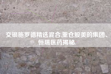 交银施罗德精选混合,重仓股美的集团、恒瑞医药揭秘