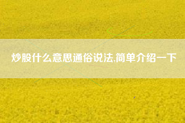 炒股什么意思通俗说法,简单介绍一下