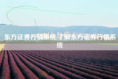 东方证券行情系统,了解东方证券行情系统