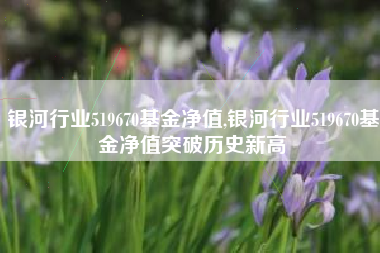 银河行业519670基金净值,银河行业519670基金净值突破历史新高