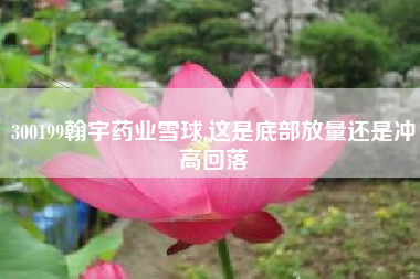 300199翰宇药业雪球,这是底部放量还是冲高回落