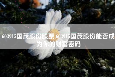 603915国茂股份股票,603915国茂股份能否成为你的财富密码