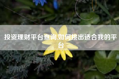投资理财平台查询,如何挑出适合我的平台