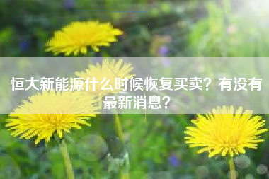 恒大新能源什么时候恢复买卖？有没有最新消息？