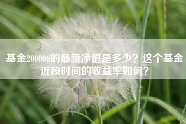 基金200006的最新净值是多少？这个基金近段时间的收益率如何？