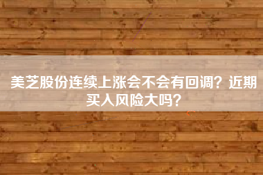 美芝股份连续上涨会不会有回调？近期买入风险大吗？