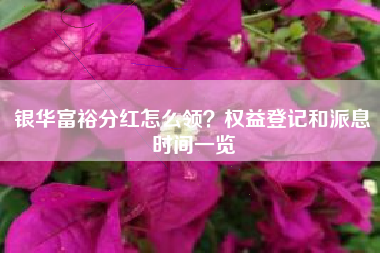 银华富裕分红怎么领？权益登记和派息时间一览