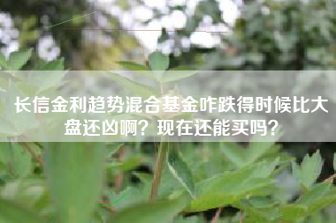 长信金利趋势混合基金咋跌得时候比大盘还凶啊？现在还能买吗？