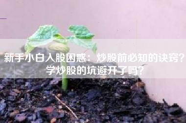 新手小白入股困惑：炒股前必知的诀窍？学炒股的坑避开了吗？