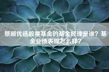 景顺优选股票基金的基金经理是谁？基金业绩表现怎么样？