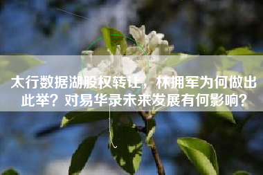 太行数据湖股权转让，林拥军为何做出此举？对易华录未来发展有何影响？