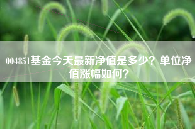 004851基金今天最新净值是多少？单位净值涨幅如何？