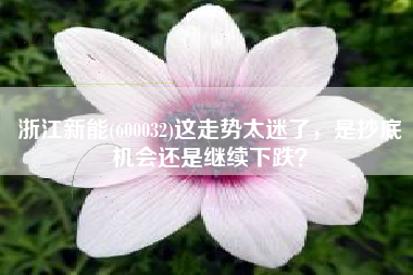 浙江新能(600032)这走势太迷了，是抄底机会还是继续下跌？