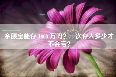 余额宝能存 1000 万吗？一次存入多少才不会亏？